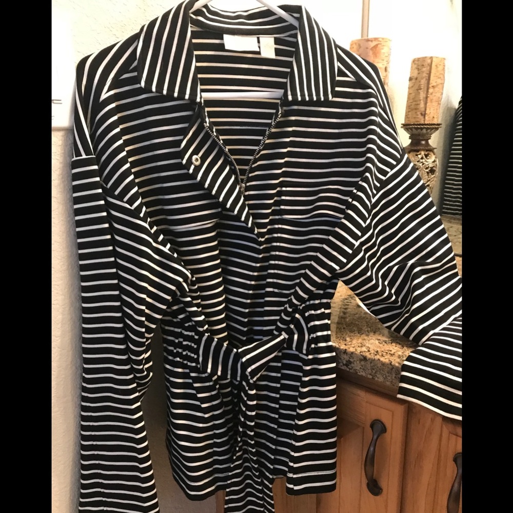  Chico’s belted jacket w/silver zipper.  